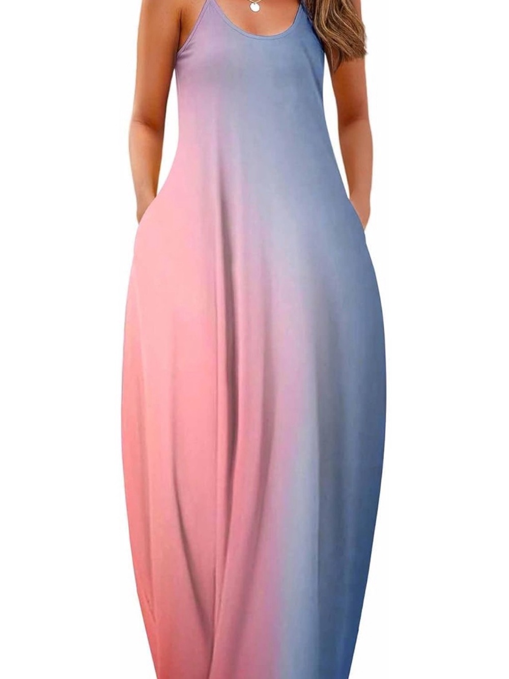 Amazon Pink and Blue Ombre Sleeveless Maxi Dress